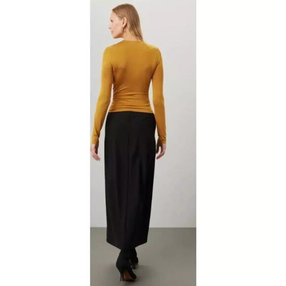 Rtr Lapointe Sz10 Asymmetrical Ruched Top Brown Jersey Long Sleeves Stretch gold - Picture 2 of 7